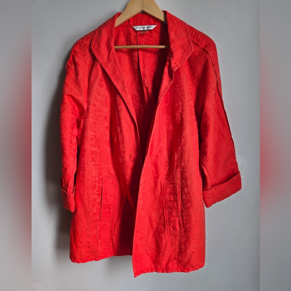NYGARD Coral-red Spring Cotton And Linen Open-front Jacket